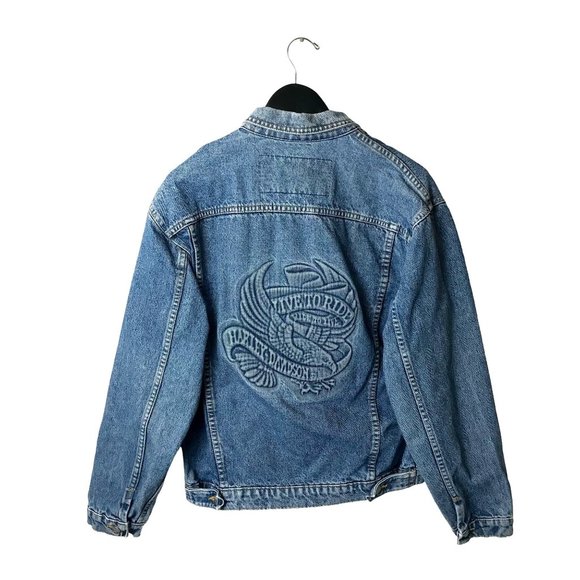 Vintage Harley Davidson Eagle Denim Jacket Motorcycles Adult Blue Medium Biker - Picture 3 of 16